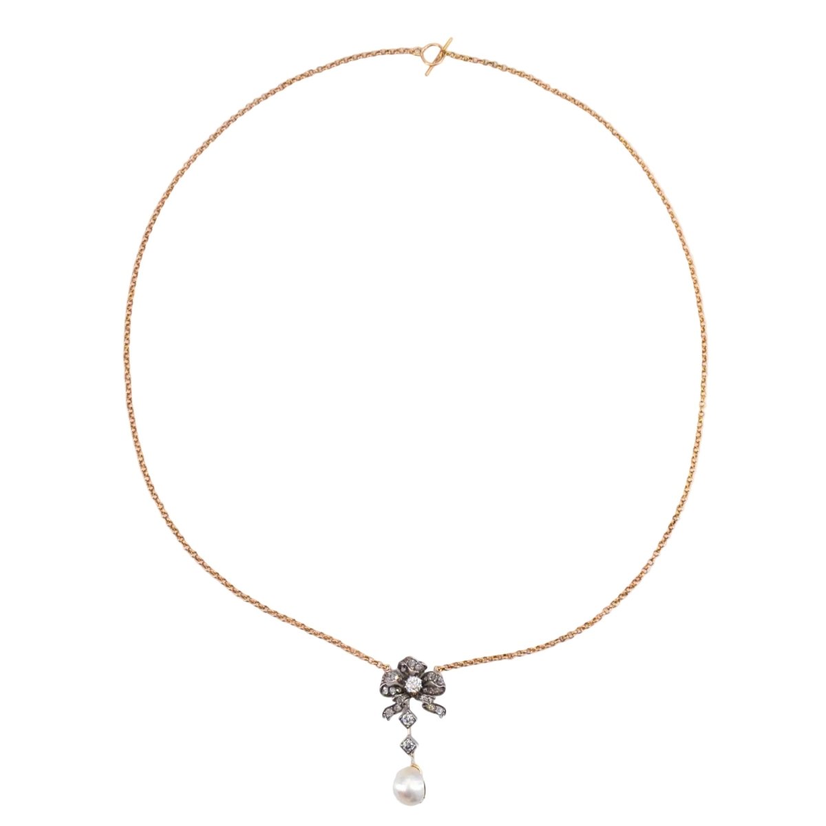 Collier en or jaune, perle et diamants - Castafiore