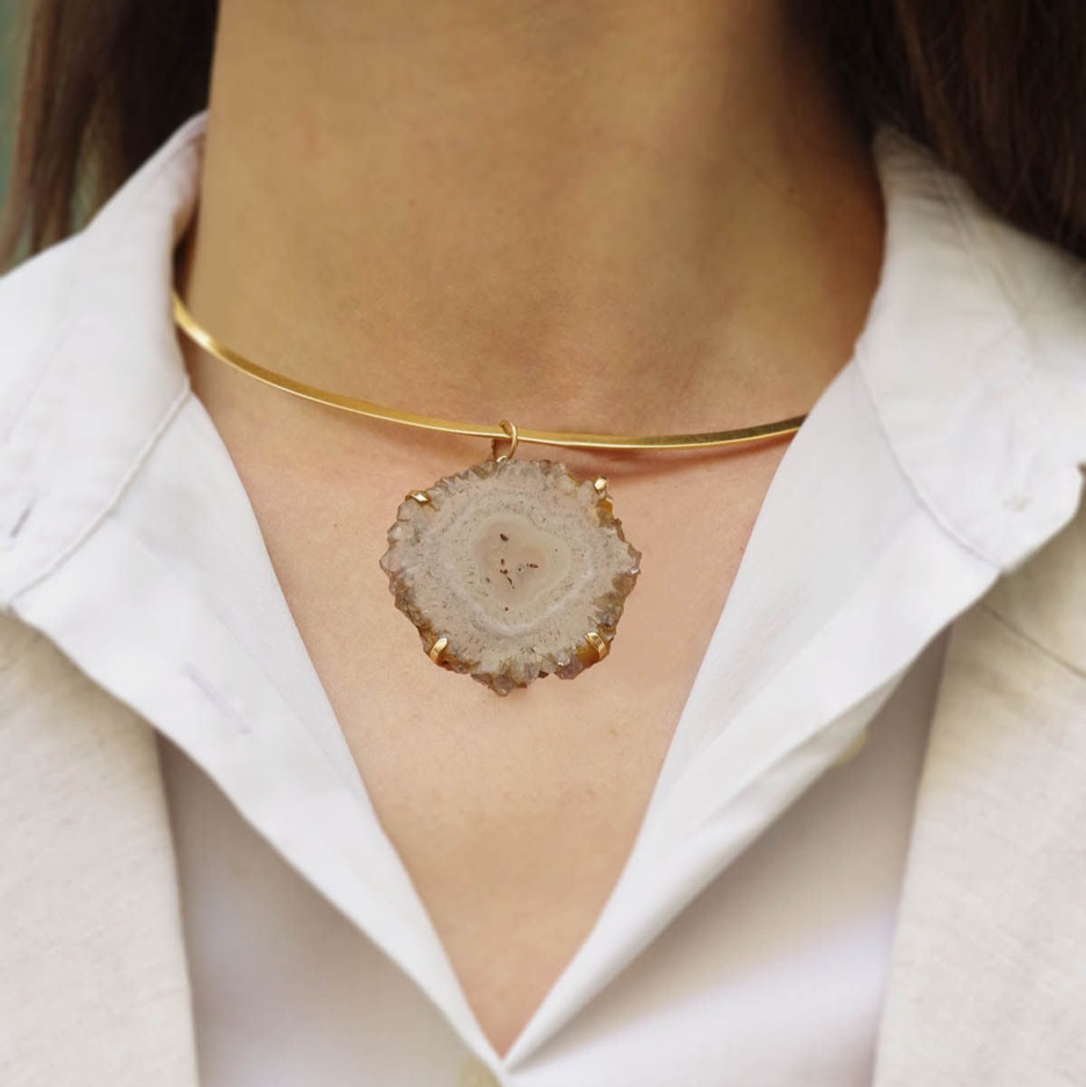 Collier en or jaune, quartz et agate - Castafiore