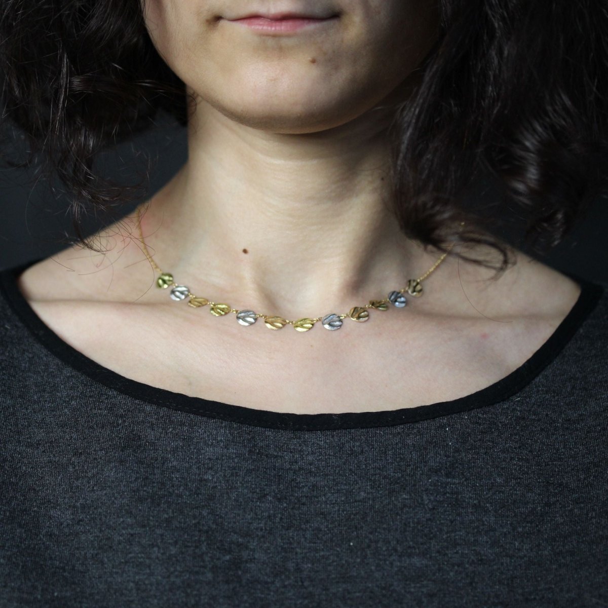 Collier Fin pastilles en or jaune, blanc et rose - Castafiore