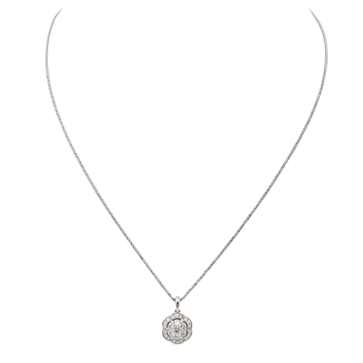 Collier Fleur Diamant en Or Blanc - Castafiore