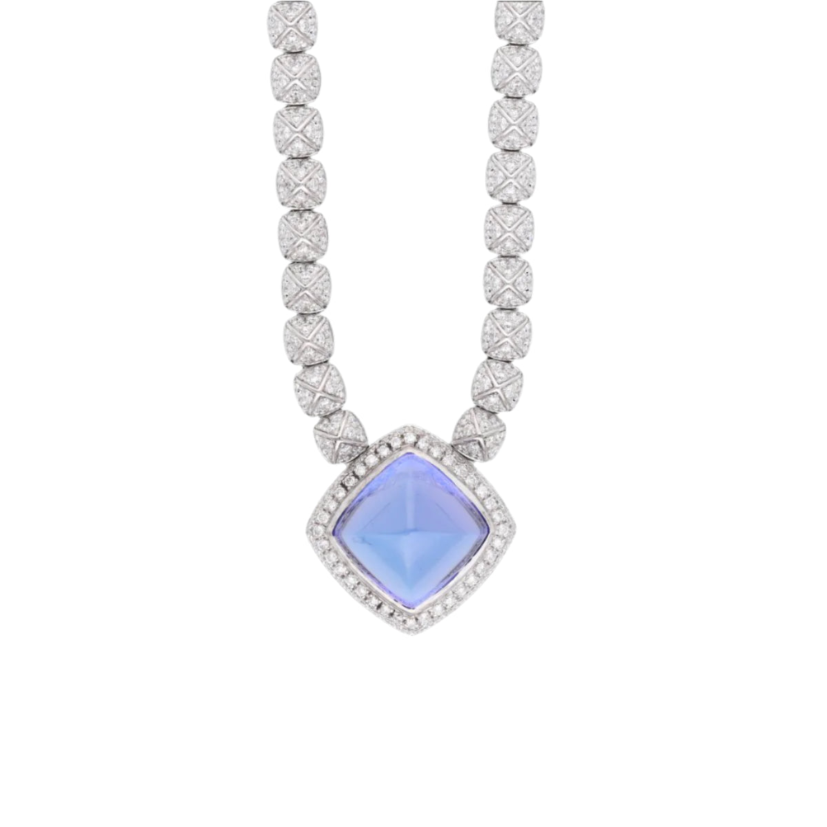 Collier FRED "Pain de sucre" en or gris 18 Cts avec tanzanite et diamants. - Castafiore