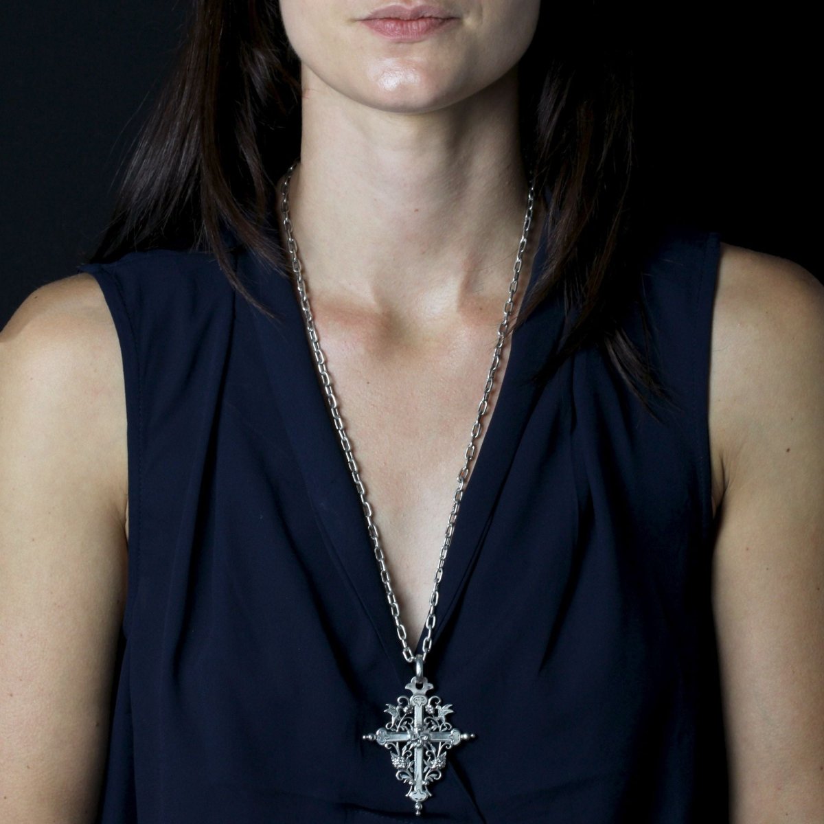 Collier H. TEGUY Croix basque en argent - Castafiore