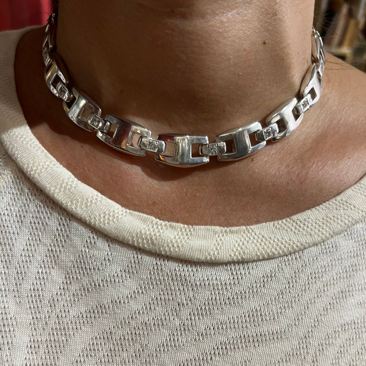 Collier HERMÈS "Cassiopée" en argent et saphirs blancs - Castafiore