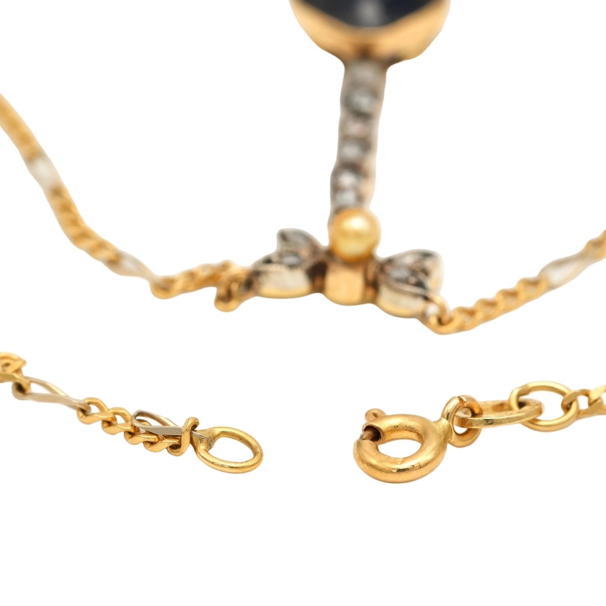 Collier Lariat en or blanc, or jaune, saphir, perle et diamants - Castafiore