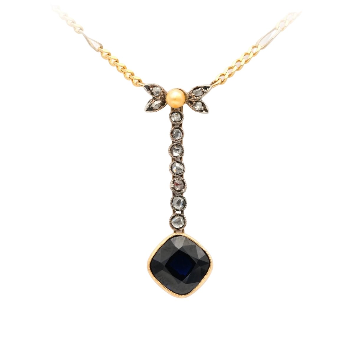 Collier Lariat en or blanc, or jaune, saphir, perle et diamants - Castafiore