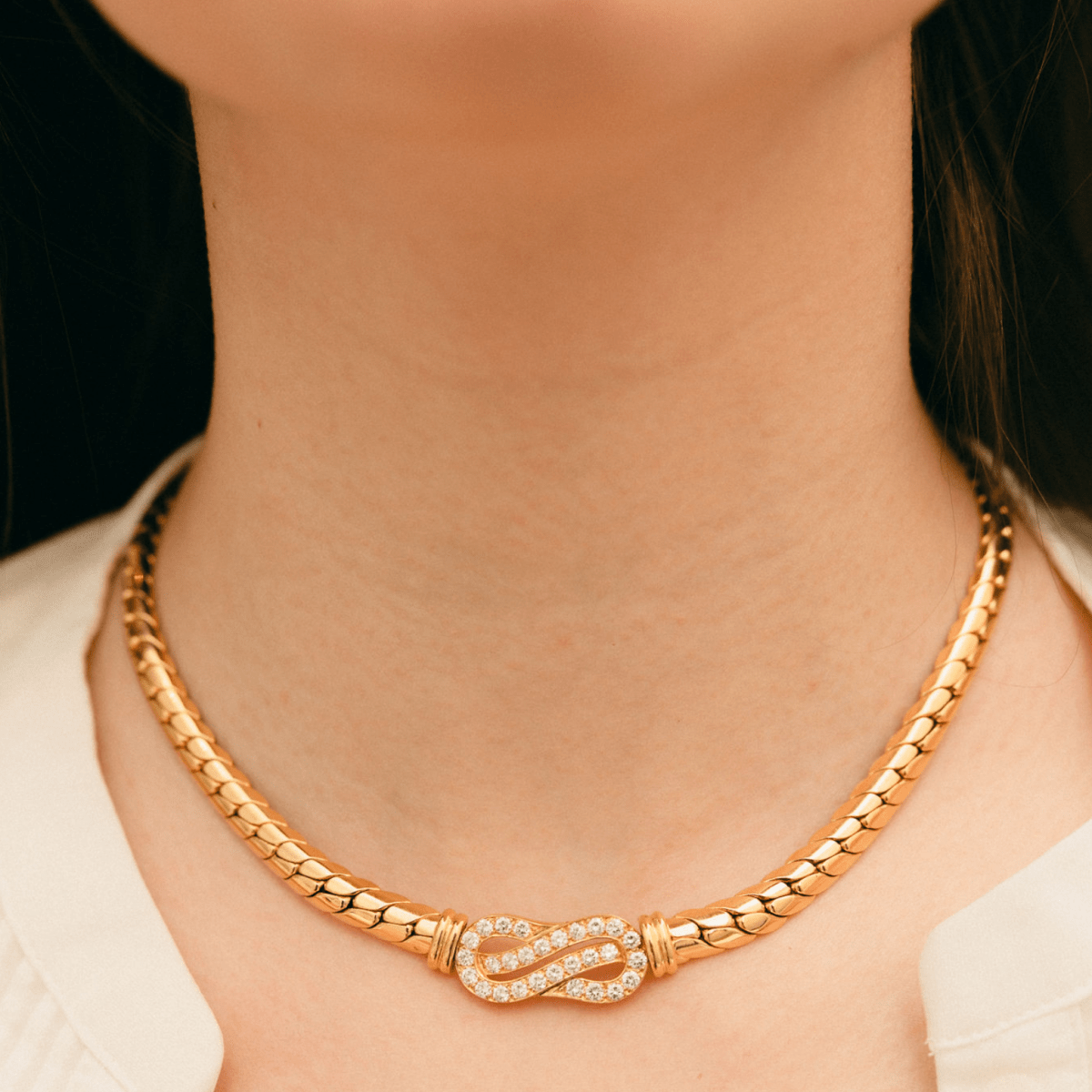 Collier Maille anglaise VAN CLEEF & ARPELS en or jaune et diamants - Castafiore