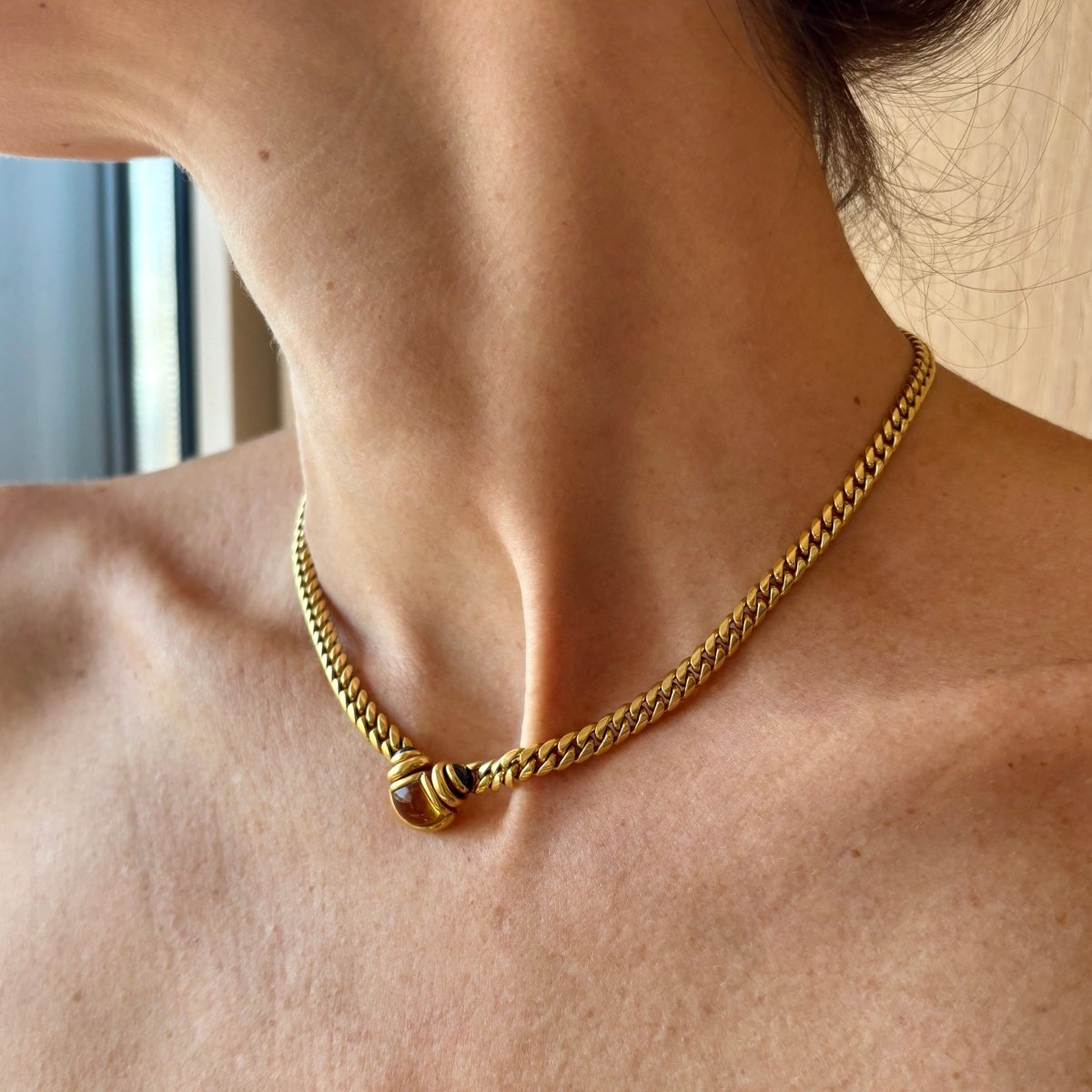 Collier Maille BULGARI en or jaune, citrine et saphirs - Castafiore
