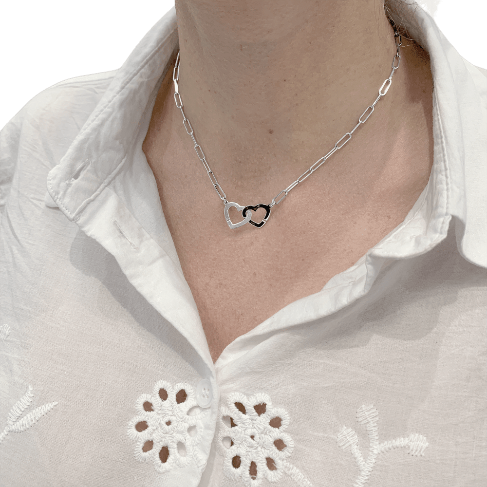 Necklace Dinh Van, "Double Hearts white gold.