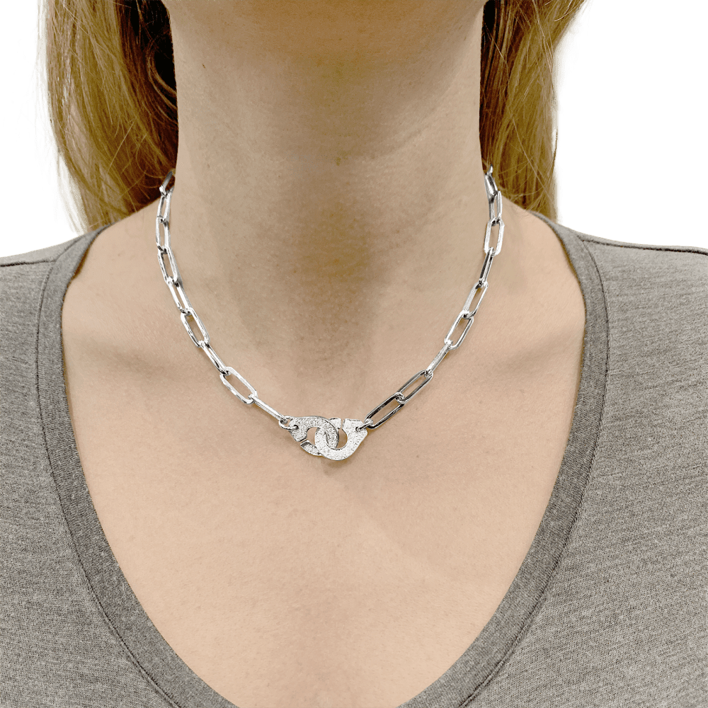Necklace Dinh Van, "Handcuffs", white gold and diamonds.