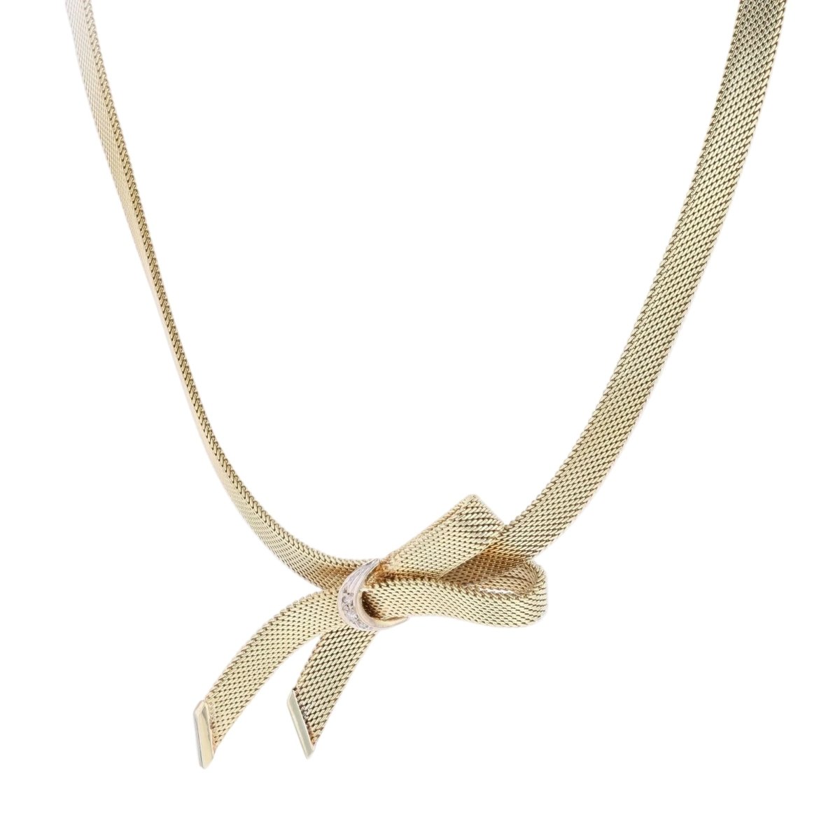 Necklace ribbon yellow gold diamonds