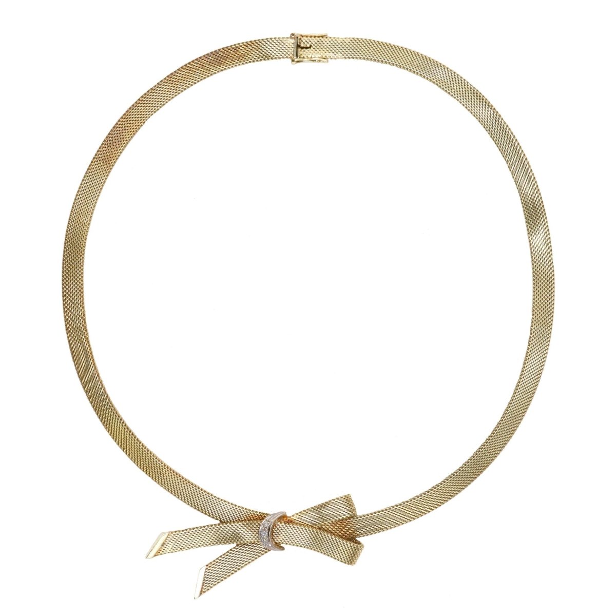 Necklace ribbon yellow gold diamonds