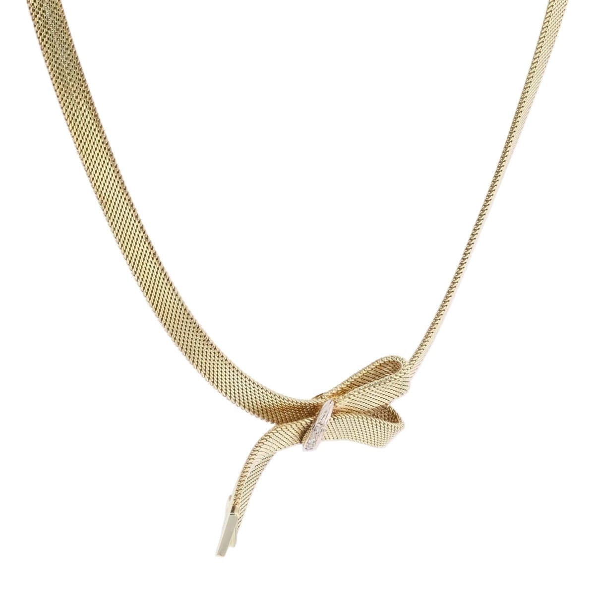 Necklace ribbon yellow gold diamonds