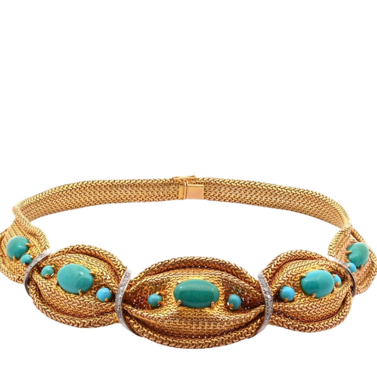 Collier Maille en or jaune, platine, turquoises et diamants - Castafiore
