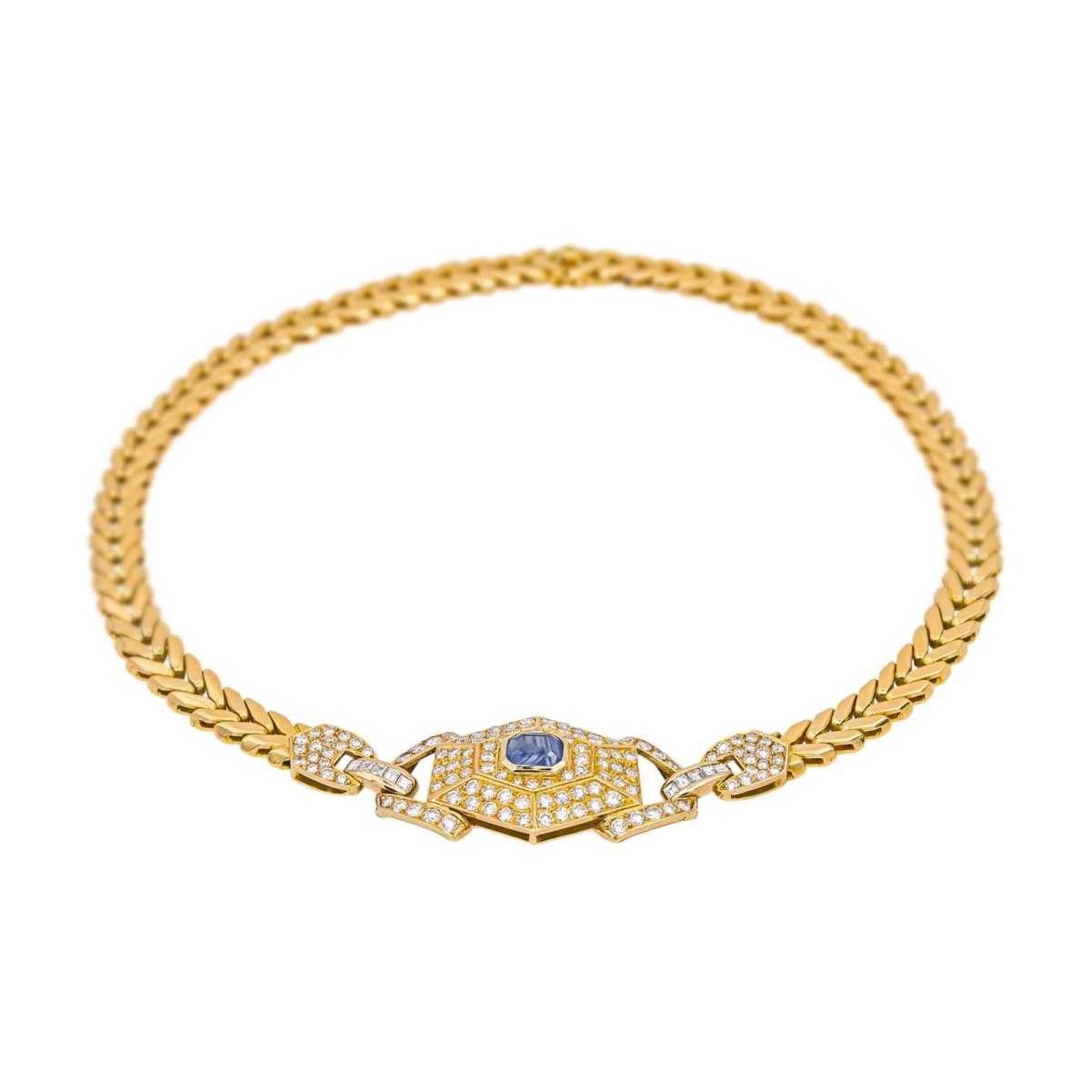 Collier Maille en or jaune, saphir et diamants - Castafiore