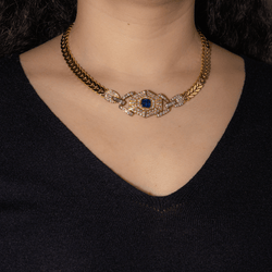 Collier Maille en or jaune, saphir et diamants - Castafiore