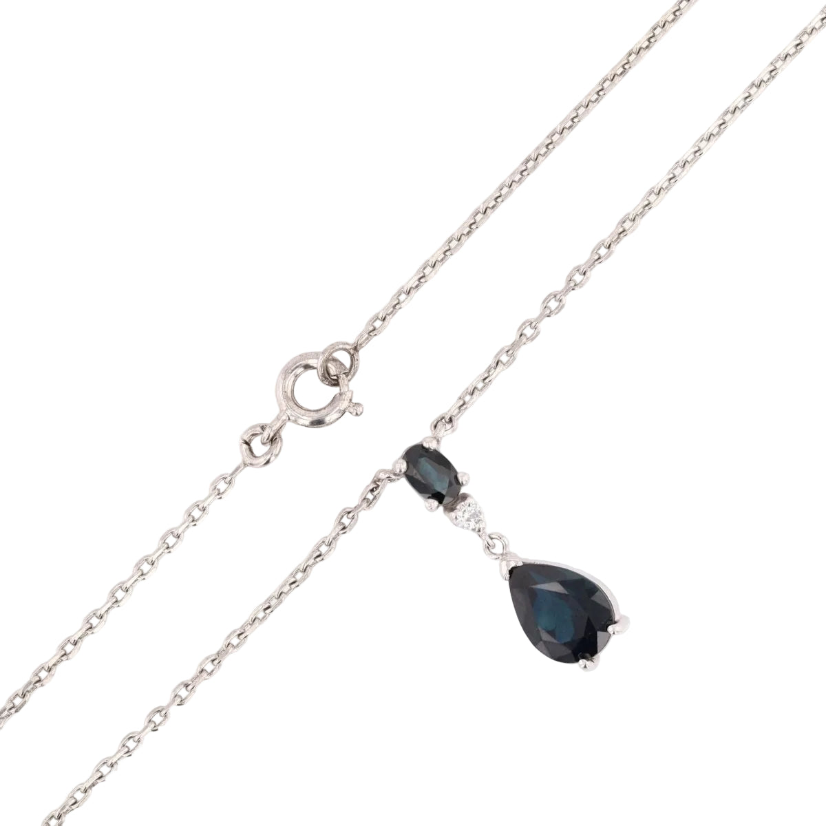 Collier maille forçat en or blanc et saphir - Castafiore