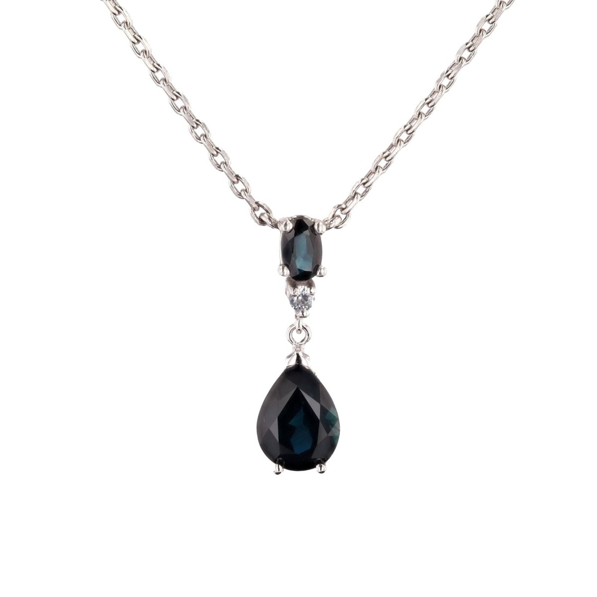 Collier maille forçat en or blanc et saphir - Castafiore