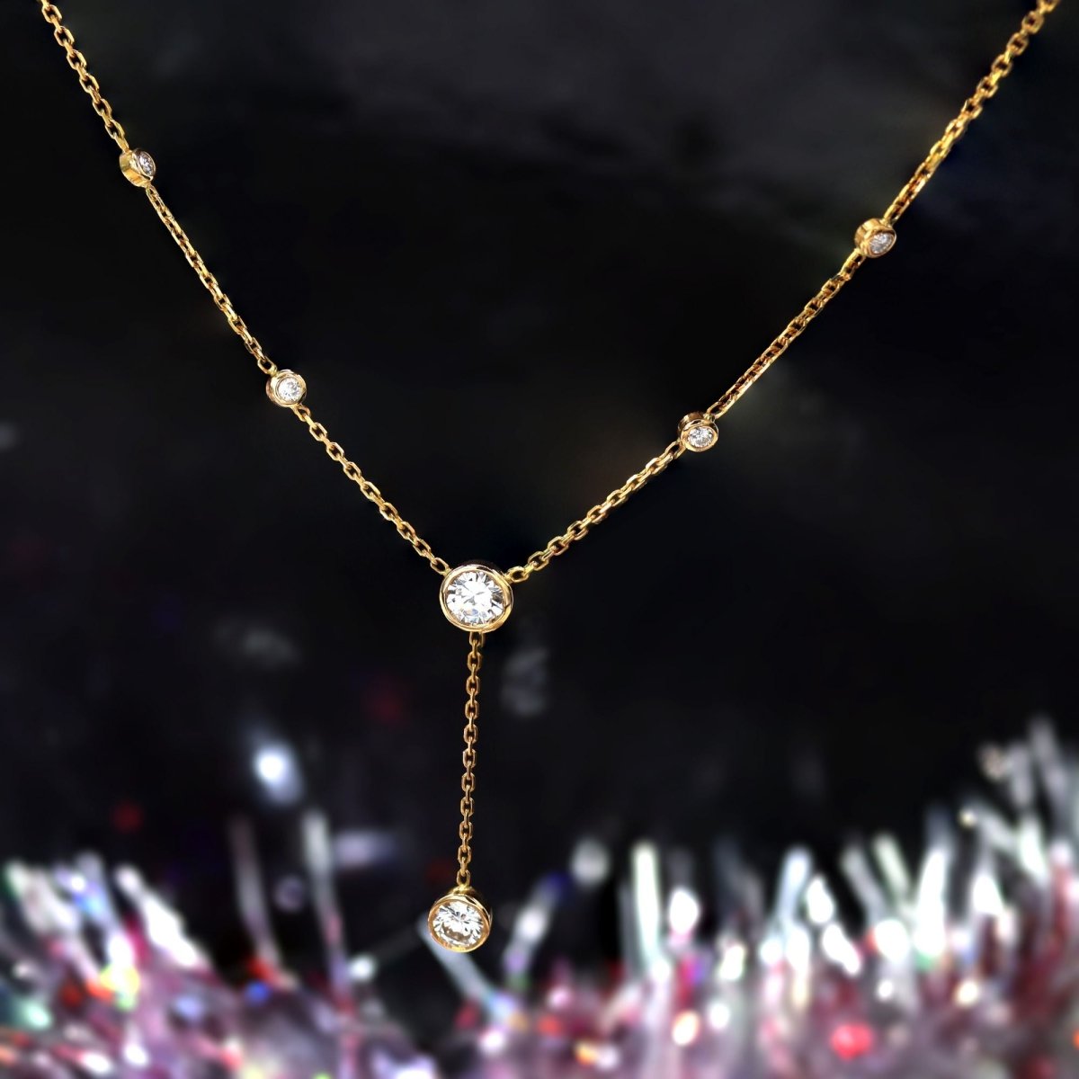 Collier maille forçat en or jaune et diamants - Castafiore