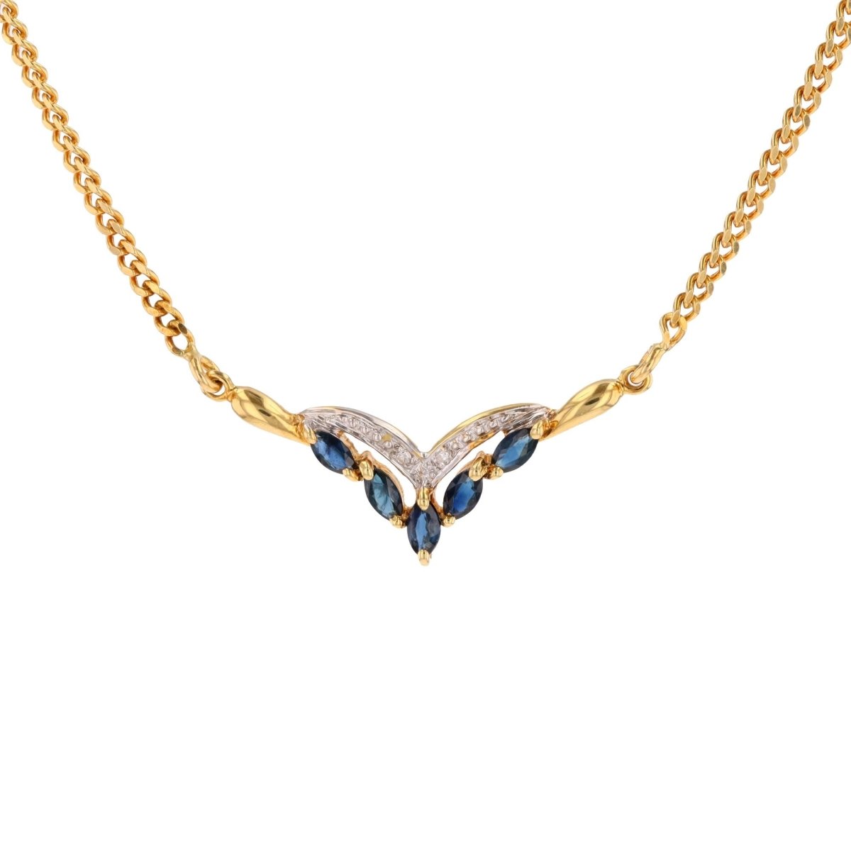 Necklace yellow gold shuttle sapphires diamonds