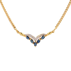 Necklace yellow gold shuttle sapphires diamonds