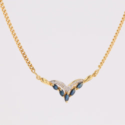 Necklace yellow gold shuttle sapphires diamonds