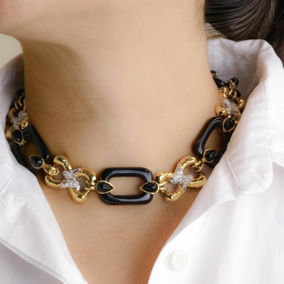 Collier Maille transformable or jaune, onyx et diamants - Castafiore