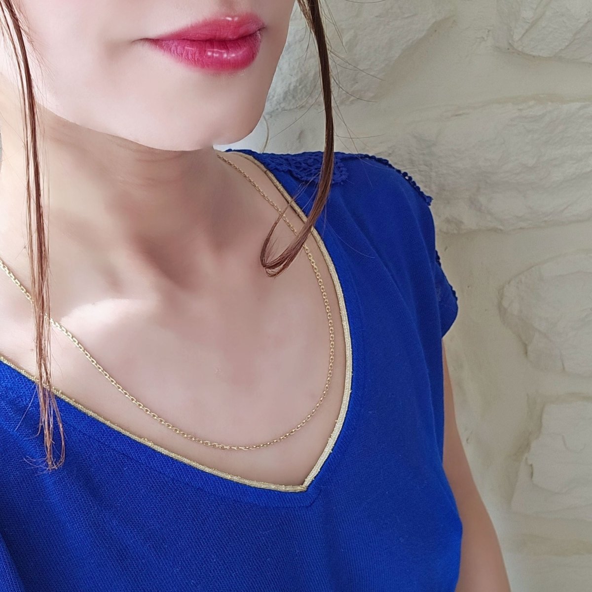 Collier Matinée en or jaune 18 carats maille type forçat diamant - 55 centimètres - Castafiore