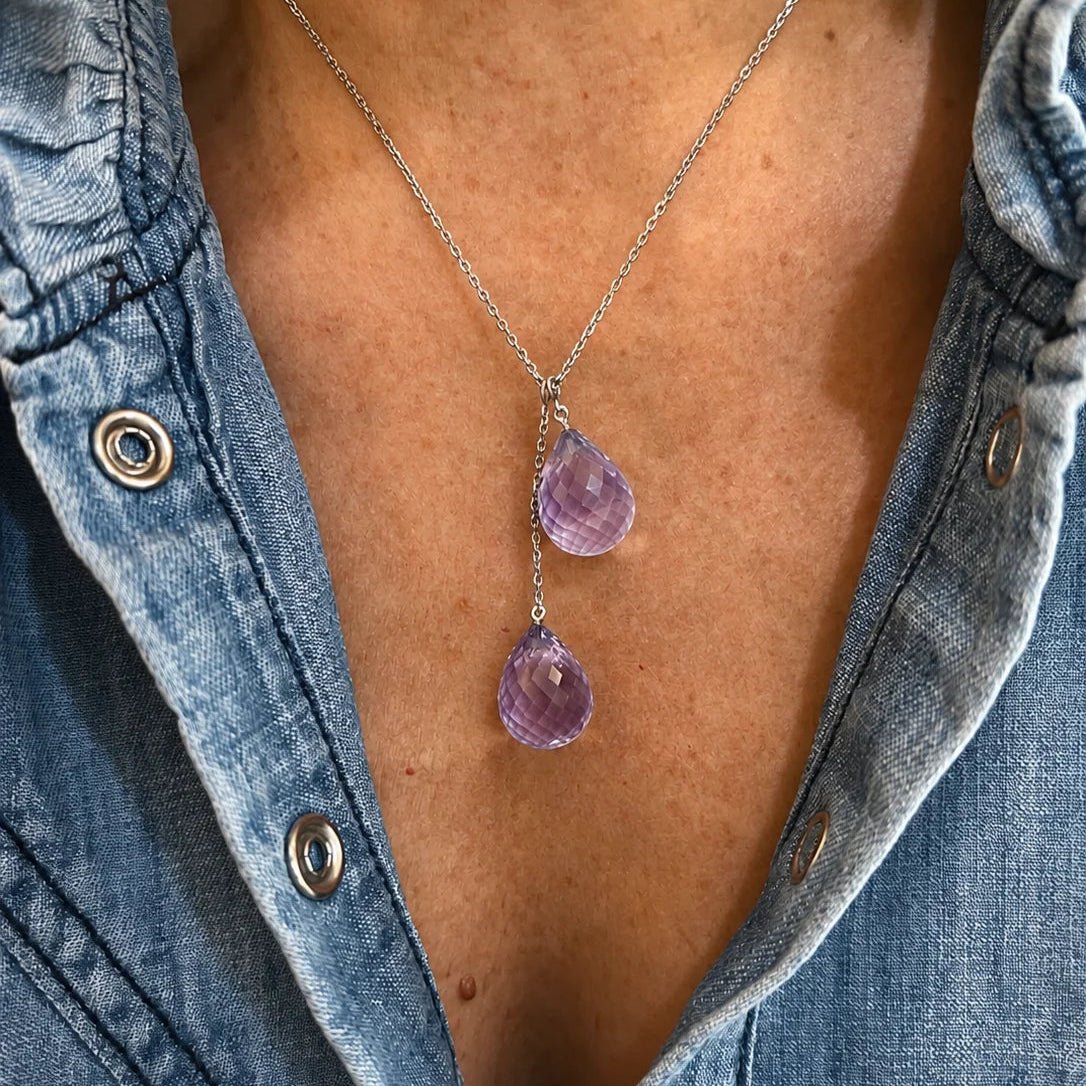 Collier Négligé en or blanc et améthystes - Castafiore