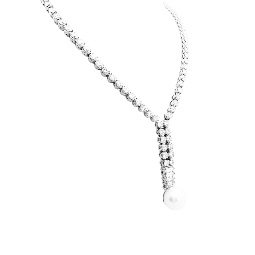 Collier Négligé en or blanc, perle et diamants - Castafiore