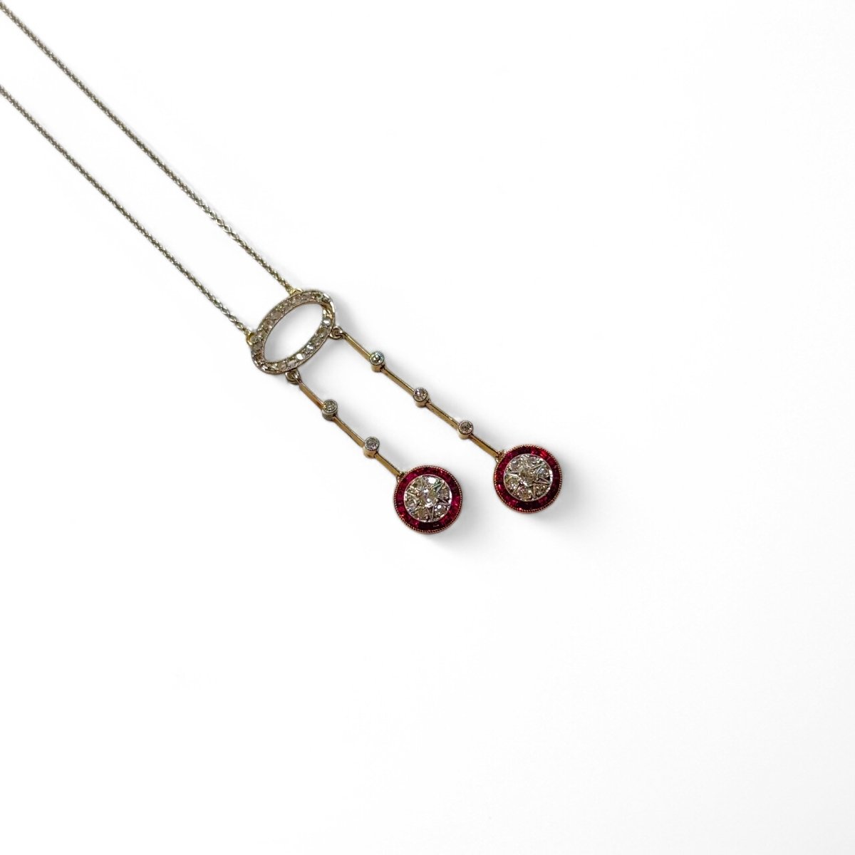 Collier négligé en or gris et or jaune avec diamants et rubis - Castafiore