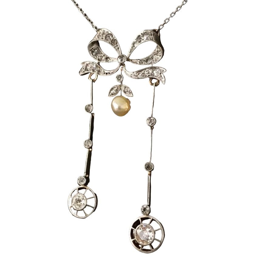 Collier Négligé en or jaune, or blanc, platine perle et diamants - Castafiore