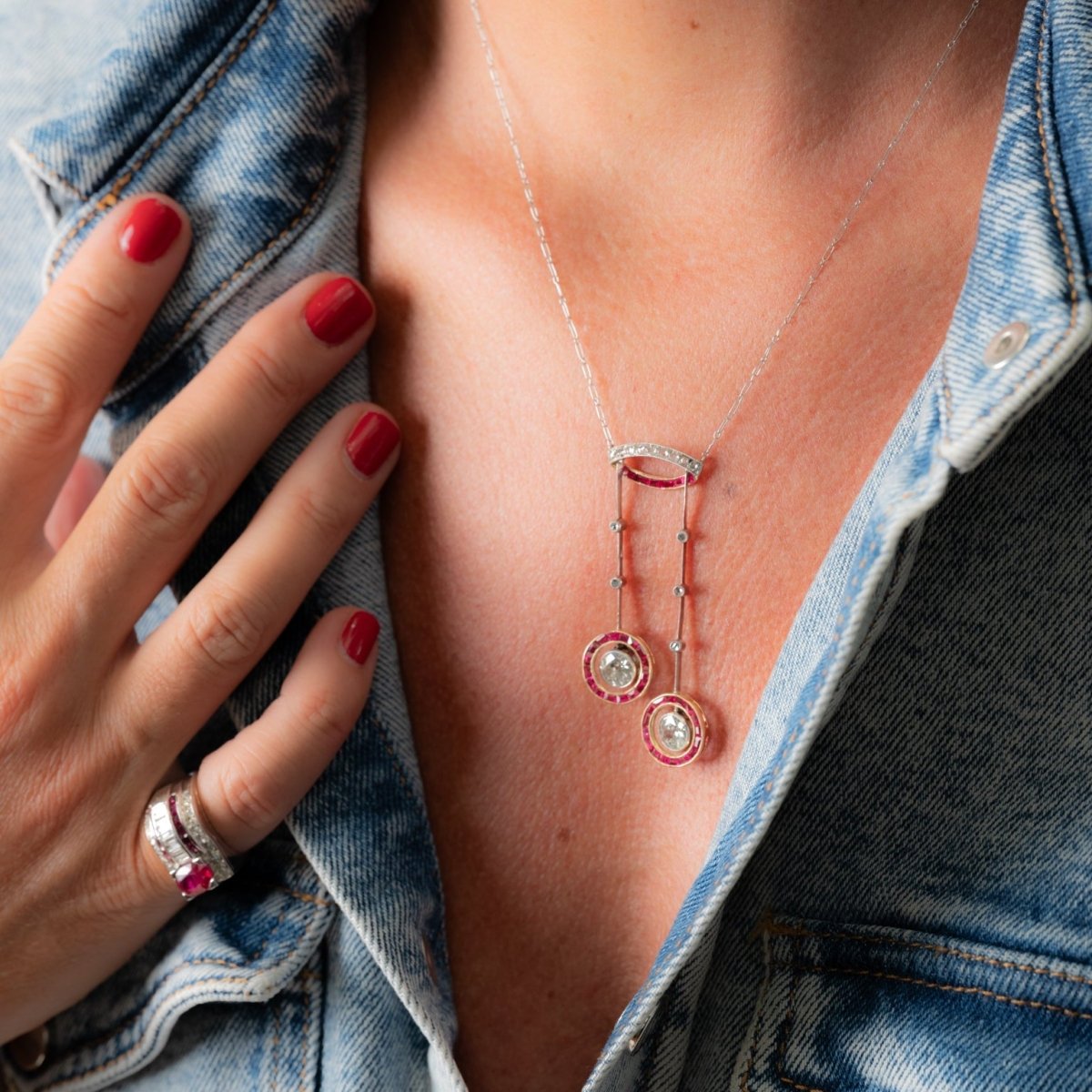 Collier Négligé en or jaune, or blanc, rubis et diamants - Castafiore