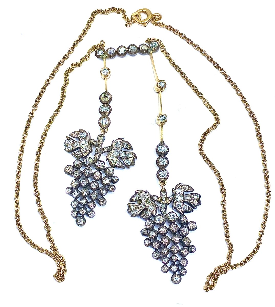 Collier négligé et boucles d’oreilles en or et argent , diamants, Napoleon III - Castafiore