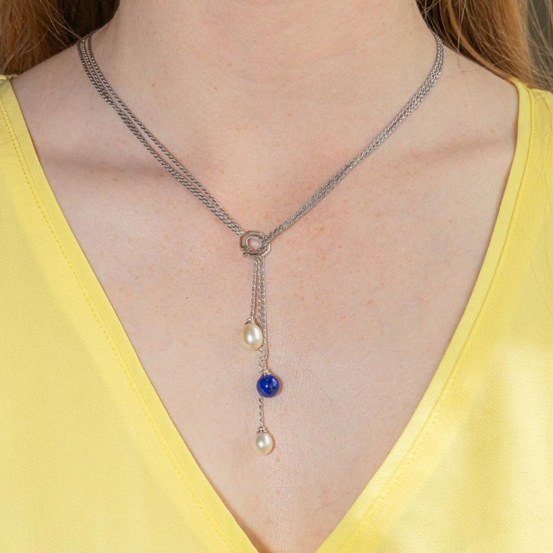 Collier Négligé Or blanc Perles - Castafiore
