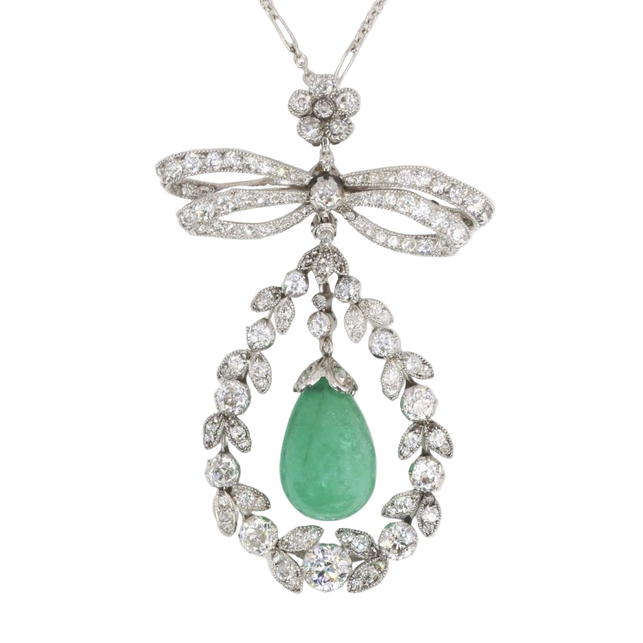 Collier noeud Belle Epoque émeraude diamants - Castafiore