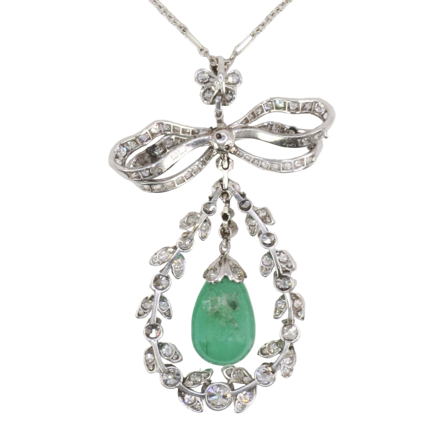 Collier noeud Belle Epoque émeraude diamants - Castafiore