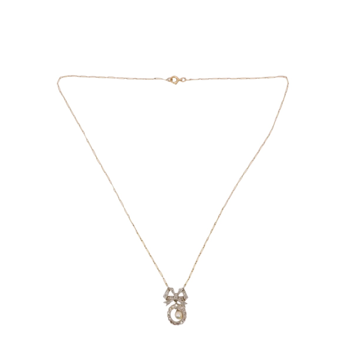 Collier noeud Belle Epoque or diamants perle fine - Castafiore