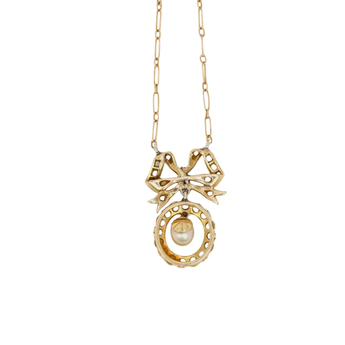 Collier noeud Belle Epoque or diamants perle fine - Castafiore