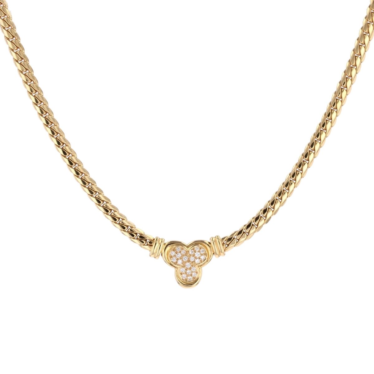 Collier occasion or jaune et trèfle de diamants - Castafiore