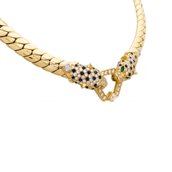 Collier O.J. PERRIN, or jaune, saphirs émeraudes, et diamants - Castafiore