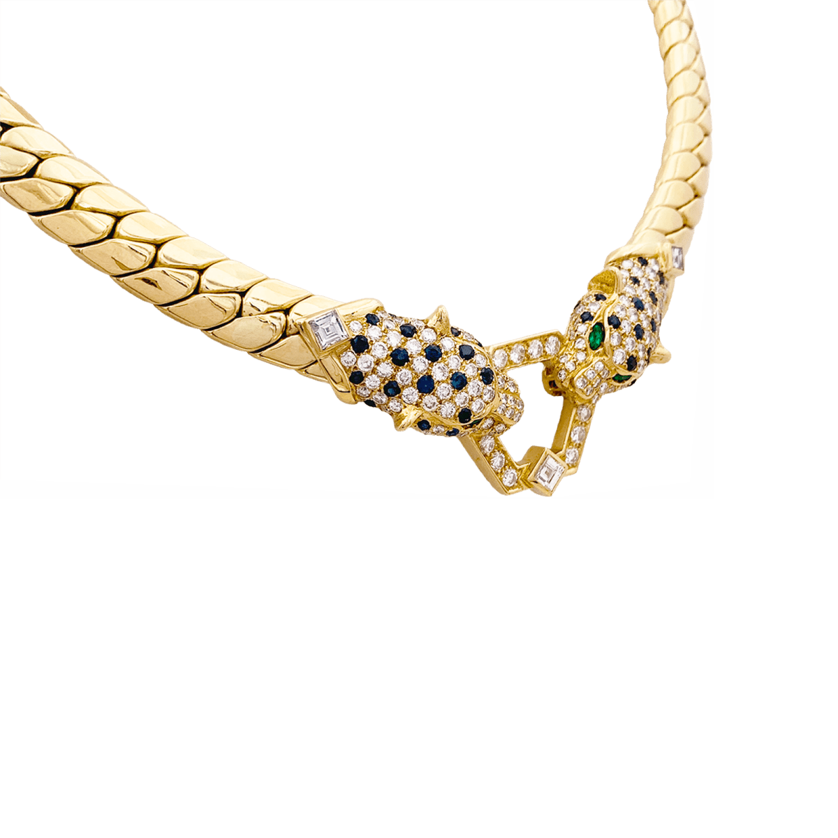 Collier O.J. PERRIN, or jaune, saphirs émeraudes, et diamants - Castafiore