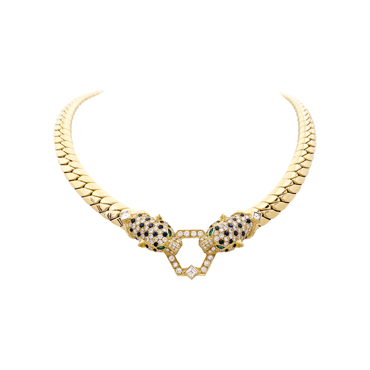 Collier O.J. PERRIN, or jaune, saphirs émeraudes, et diamants - Castafiore