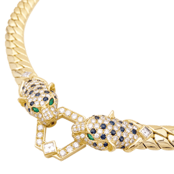 Collier O.J. PERRIN, or jaune, saphirs émeraudes, et diamants - Castafiore