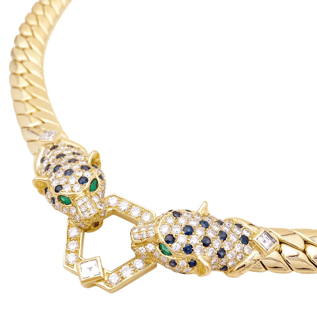 Collier O.J. PERRIN, or jaune, saphirs émeraudes, et diamants - Castafiore