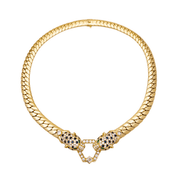 Collier O.J. PERRIN, or jaune, saphirs émeraudes, et diamants - Castafiore