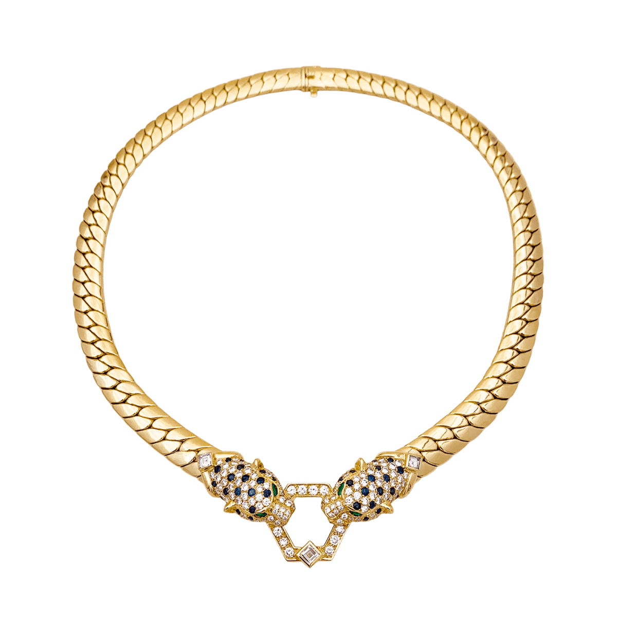 Collier O.J. PERRIN, or jaune, saphirs émeraudes, et diamants - Castafiore