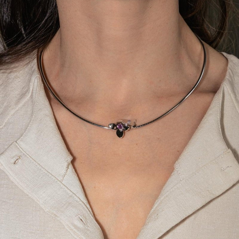 Collier Or blanc Saphir rose - Castafiore