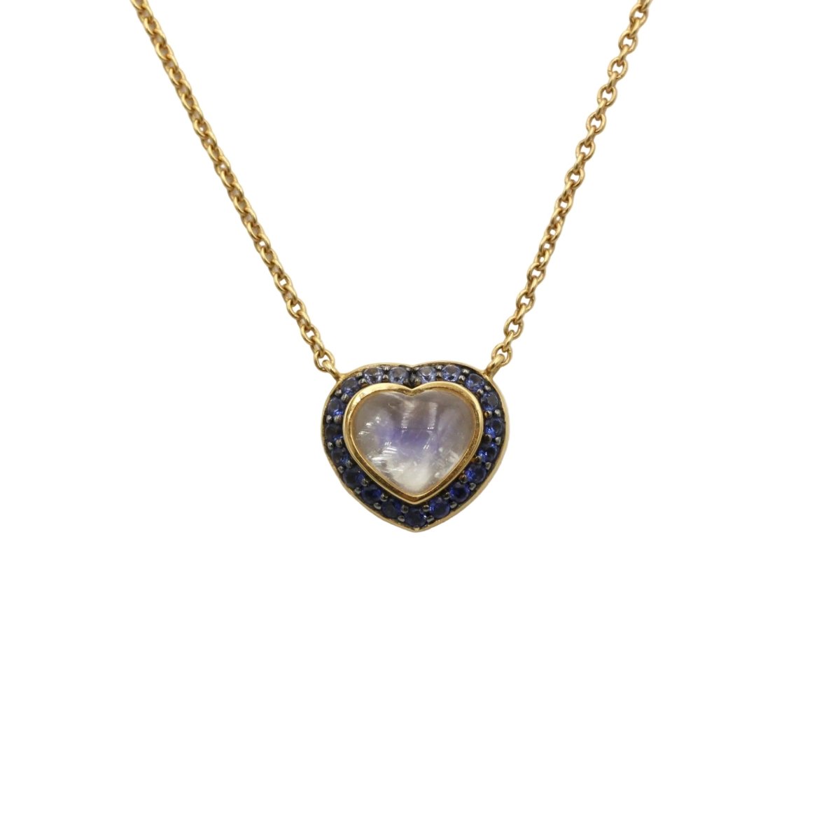 Collier Pendentif ALEXANDRA ROSIER "Amour" en or jaune, saphirs et pierre de lune - Castafiore