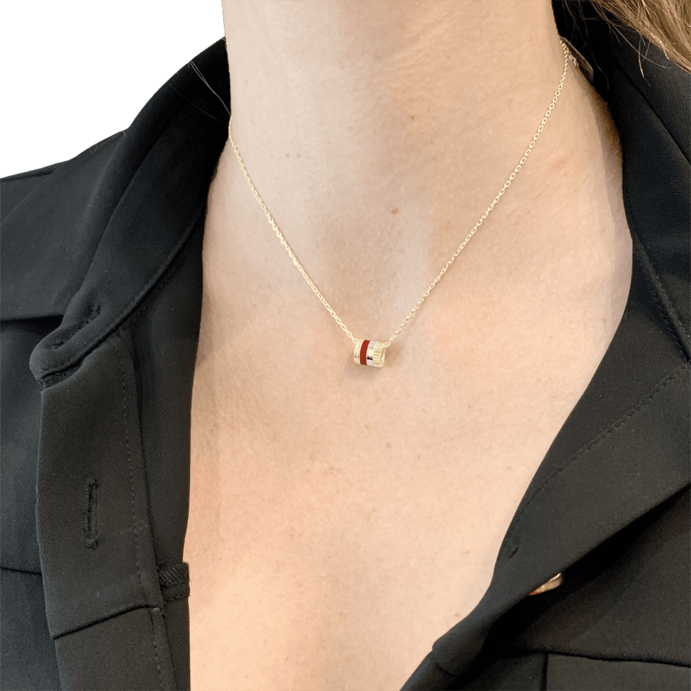 Necklace Boucheron " Mini Ring Four Red Edition", 3 golds, ceramic red.