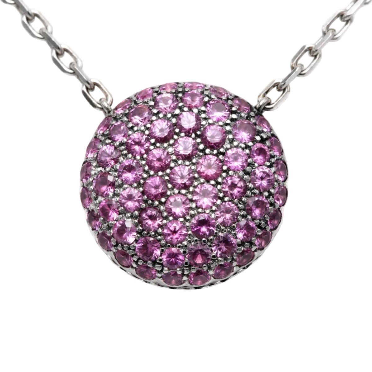Collier Pendentif BOUCHERON "Tentation Macaron" en or blanc, saphir et améthyste - Castafiore